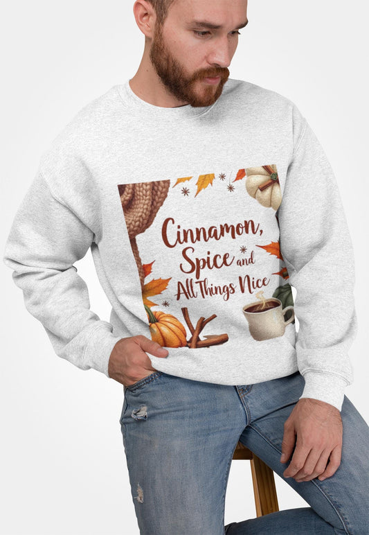 Cinnamon Spice and All Things Nice Sweatshirt, promises to keep you snug while adding a touch of seasonal charm to your wardrobe. Whether you’re sipping on a pumpkin latte or taking a leisurely stroll through fallen leaves,