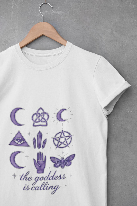 The Goddess is Calling Shirt, a celebration of divine feminine energy, seamlessly blending style and spirituality.