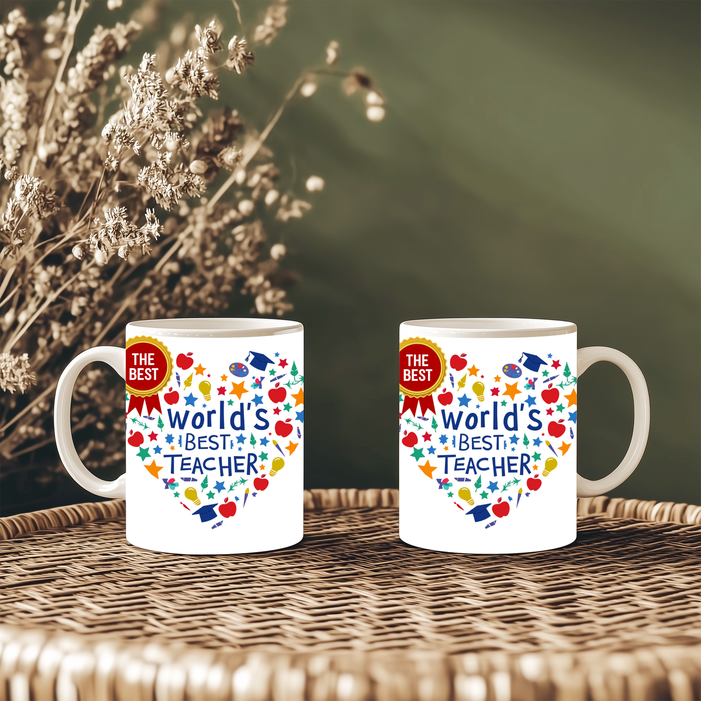 World's Best Teacher Mug - Ideal for teachers, students, or parents looking to show gratitude, it makes a thoughtful gift for Teacher Appreciation Week, end-of-year celebrations, or just-because moments.