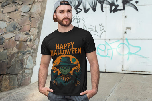 Halloween Scarecrow Tee, With its eye-catching Halloween design featuring a spooky scarecrow, this shirt brings a fun, festive vibe to your wardrobe.