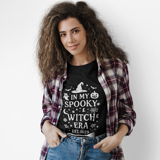 In My Spooky Witch Era Tee, Salem Witch Shirt, a bewitching homage to Salem's mystical past. Imbued with the spirit of the legendary Salem witches.