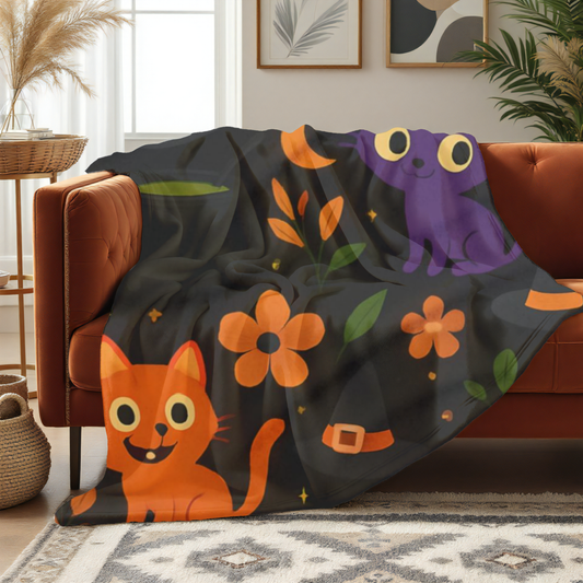 Halloween Blanket, The witchy blanket brings a touch of whimsy and warmth to any space, making it ideal as a spooky blanket or for witchy room decor.