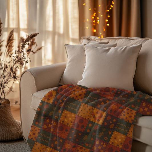 Cozy Autumnal Plaid Blanket, This thick blanket, with its rich blend of fall hues, adds a touch of sophistication to any autumnal home decor. Decor,