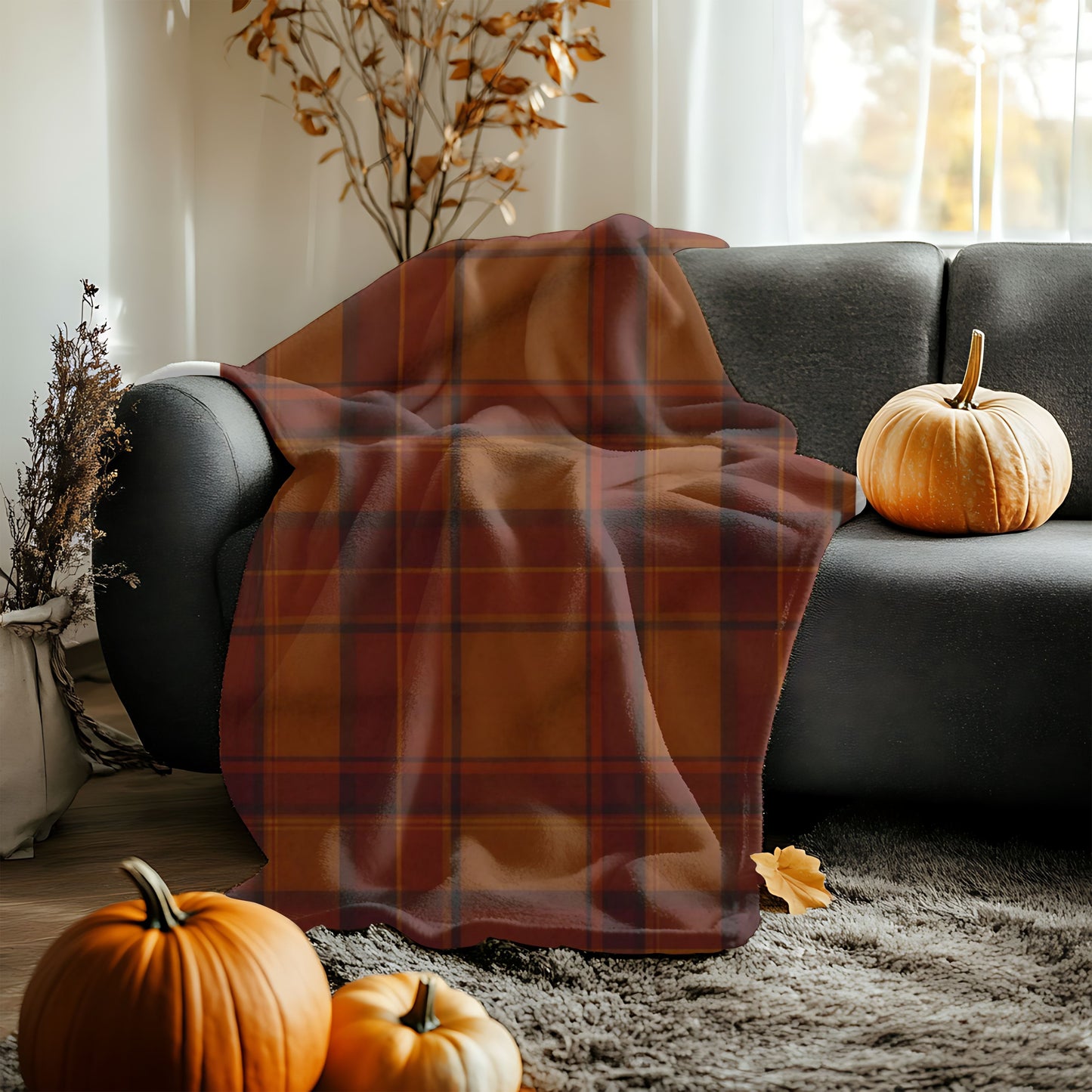 Cozy Autumn Plaid Pattern Blanket, This soft throw, with its classic plaid pattern, transforms any space into a serene autumn retreat.