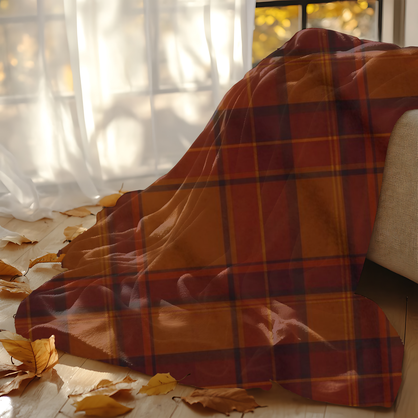 Cozy Autumn Plaid Pattern Blanket, This soft throw, with its classic plaid pattern, transforms any space into a serene autumn retreat.
