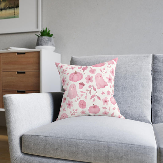 Pink Halloween Pillow, Each autumn throw pillow is crafted to harmonize effortlessly with your pink living room, creating a serene, yet stylish retreat.