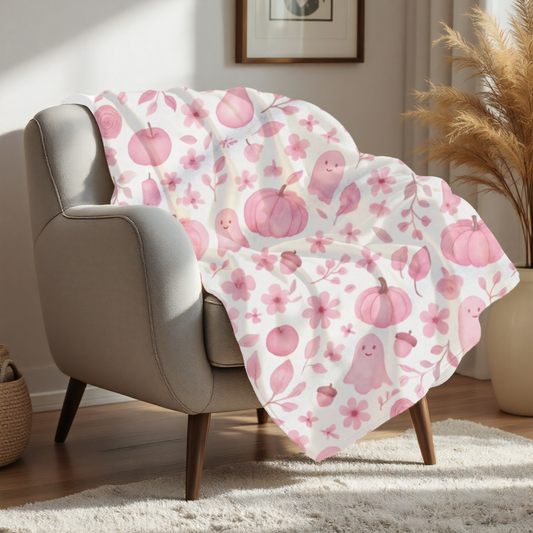 Pink Halloween Ghost Fleece Throw Blanket, this ghost blanket effortlessly transforms any space into a magical haven where autumn chills are met with warmth.