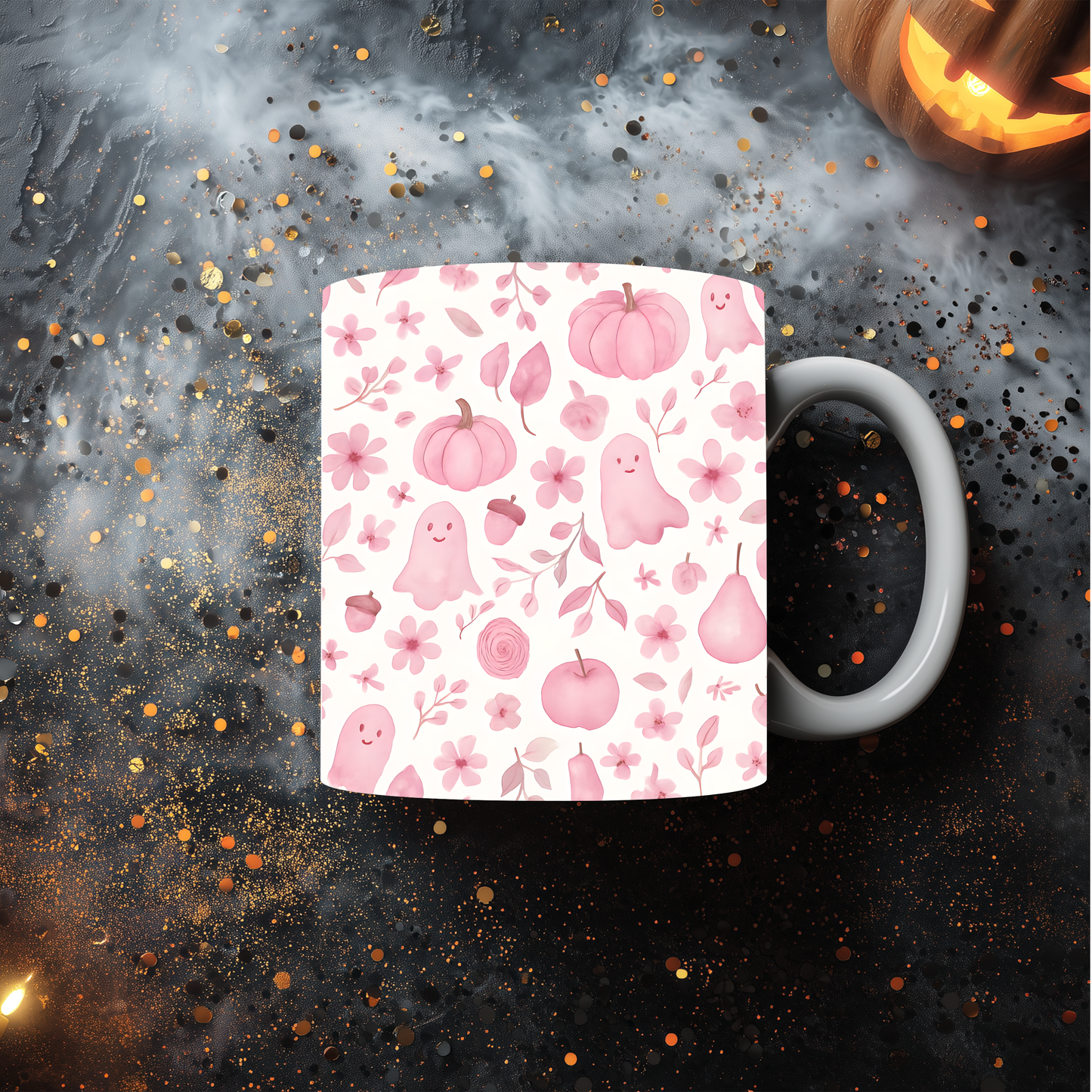Pink Ghosty Pumpkin Mug, this cute ghost mug is your perfect companion for cozy autumn mornings.