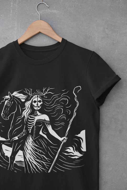 Pagan Goddess Hel Viking T-shirt, This piece of Viking apparel is more than just a shirt; it's a tribute to the enigmatic goddess of death.