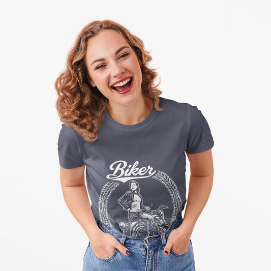 Biker Tshirt, Motorcycle Tee, This Motorcycle Tee is crafted with a striking Motorcycle Design, perfect for the empowered Female Biker.