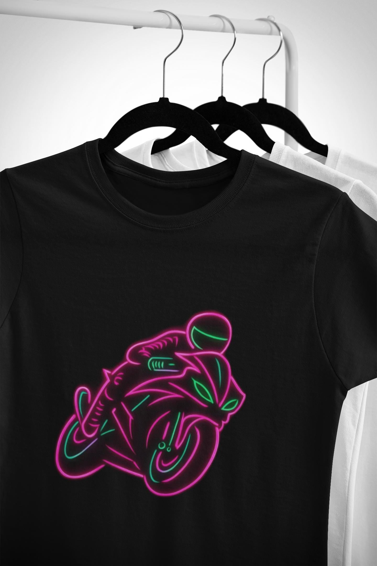 Neon Biker Tshirt, is a vibrant celebration of the biker lifestyle, designed for those who live life in the fast lane. This motorcycle tee is not just clothing—it's a statement
