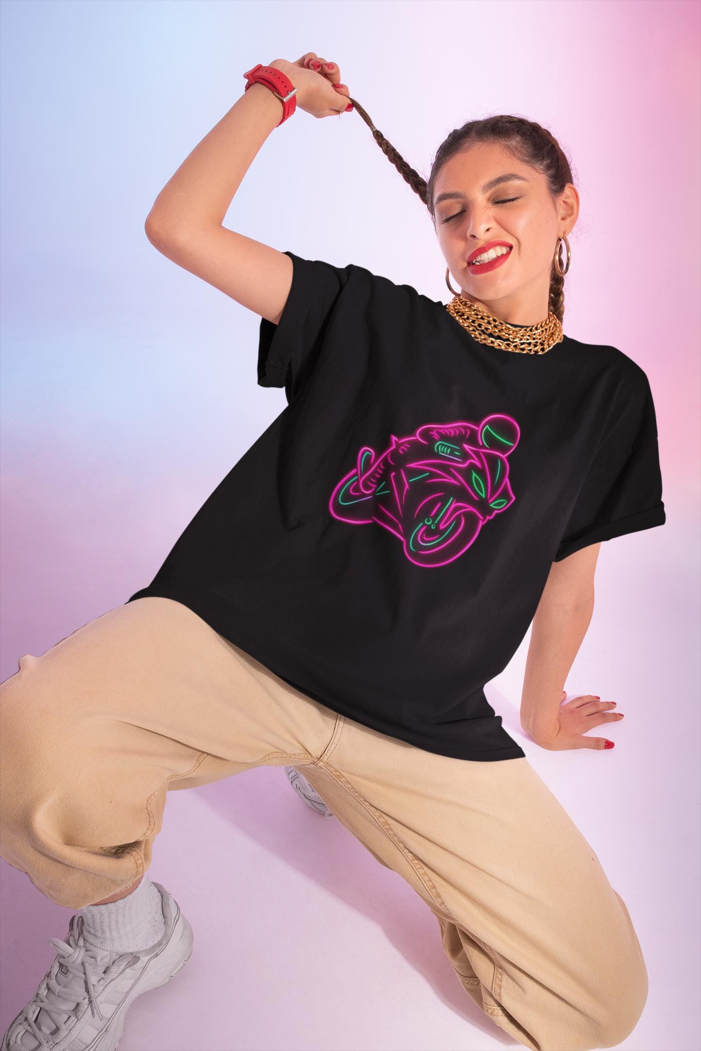 Neon Biker Tshirt, is a vibrant celebration of the biker lifestyle, designed for those who live life in the fast lane. This motorcycle tee is not just clothing—it's a statement