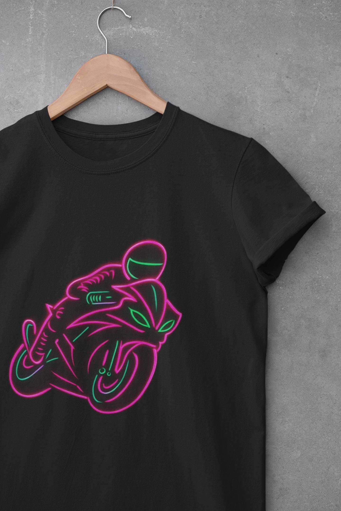 Neon Biker Tshirt, is a vibrant celebration of the biker lifestyle, designed for those who live life in the fast lane. This motorcycle tee is not just clothing—it's a statement