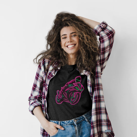 Neon Biker Tshirt, is a vibrant celebration of the biker lifestyle, designed for those who live life in the fast lane. This motorcycle tee is not just clothing—it's a statement
