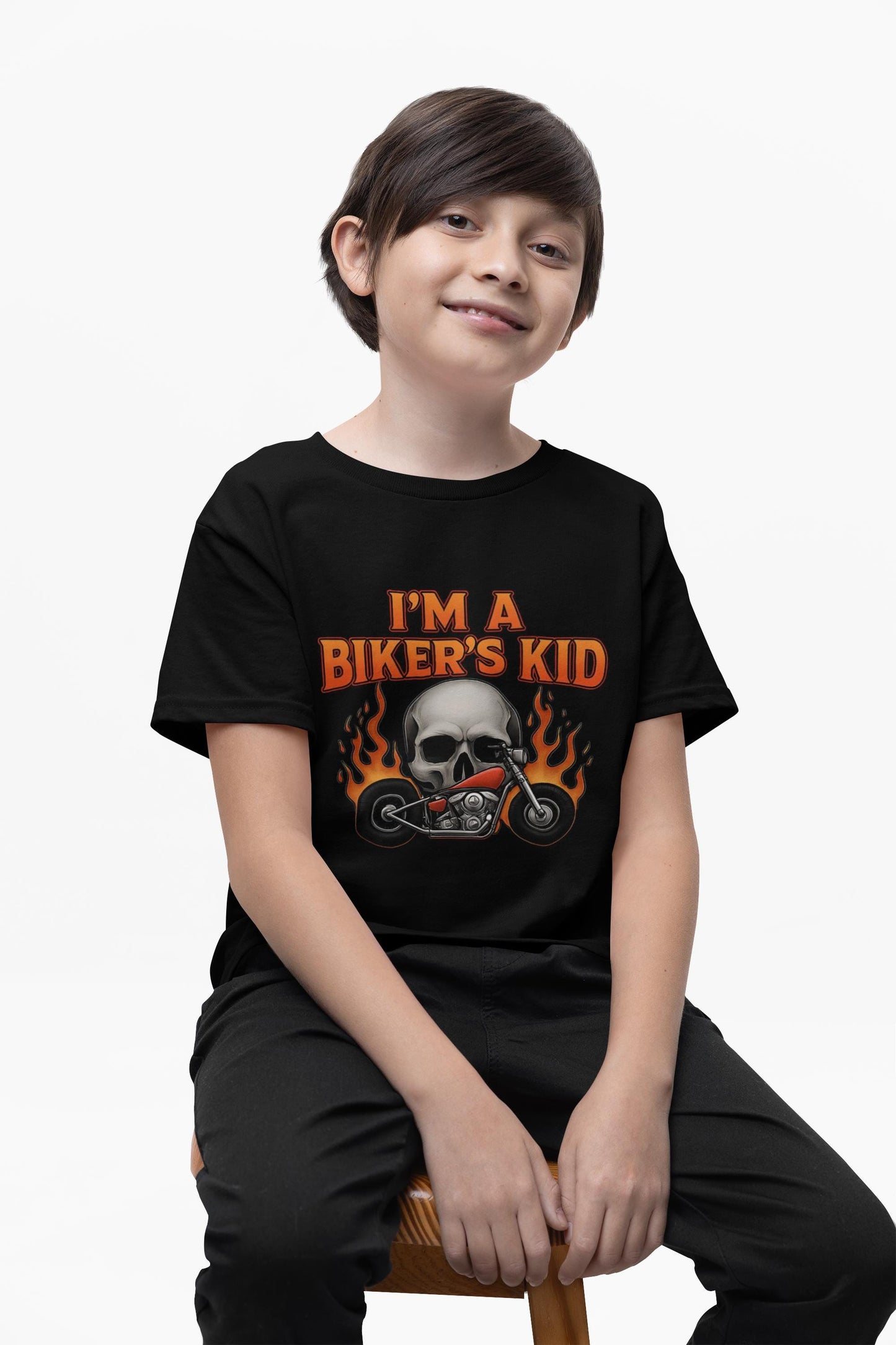 I'm A Biker Kid T-Shirt, this kids motorbike tee is a must-have for your mini roadster. Bring a touch of the wild to your child's wardrobe and let your biker girl or adventurous boy rev up the fun!