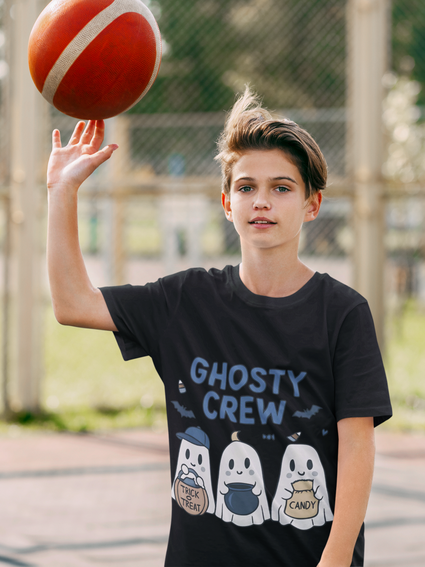 Ghosty Crew TrickorTreat Tee,Be part of the Ghosty crew. Step into the enchanting world of Halloween with the Ghosty Crew Trick or Treat Tee.crew.