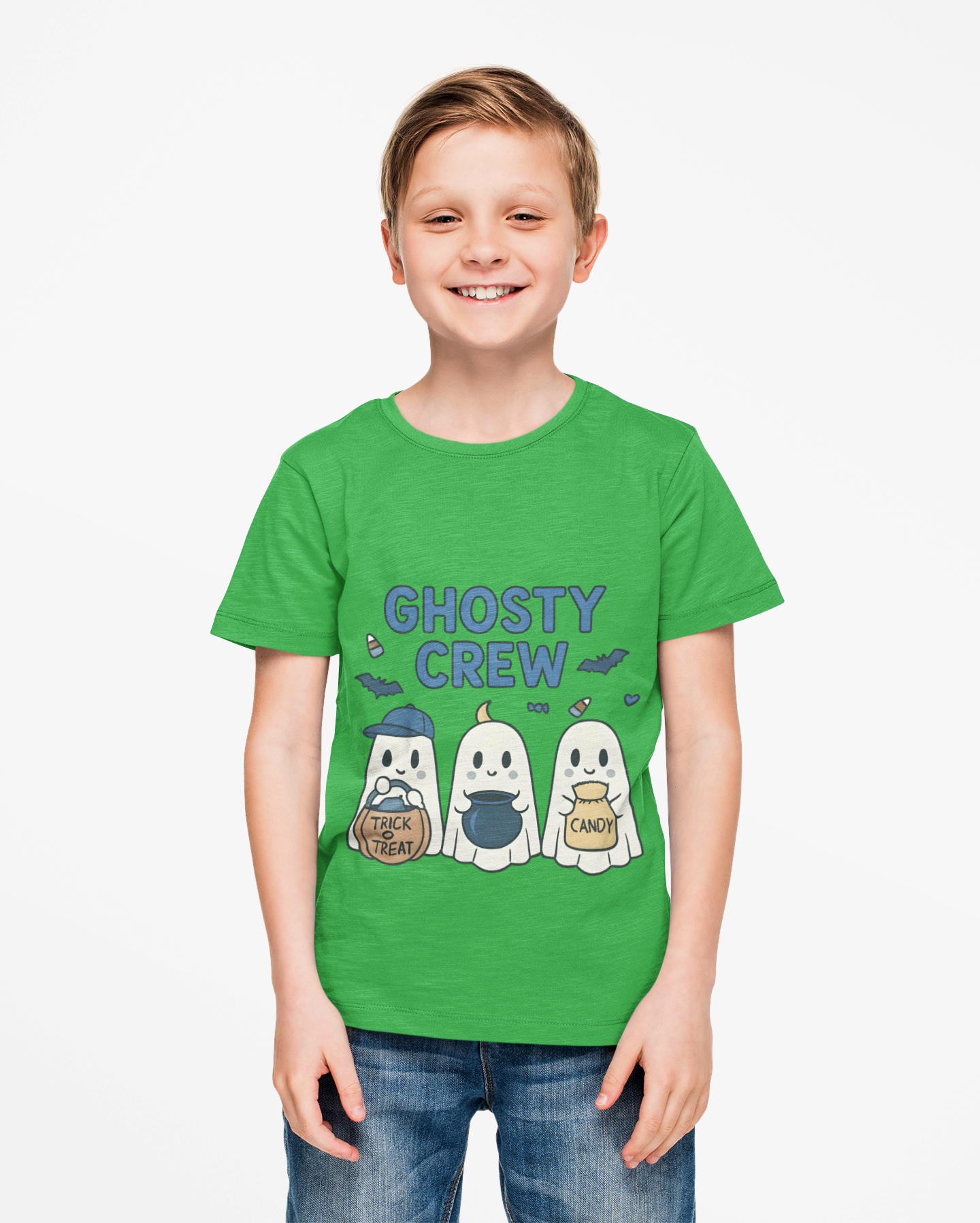 Ghosty Crew TrickorTreat Tee,Be part of the Ghosty crew. Step into the enchanting world of Halloween with the Ghosty Crew Trick or Treat Tee.crew.