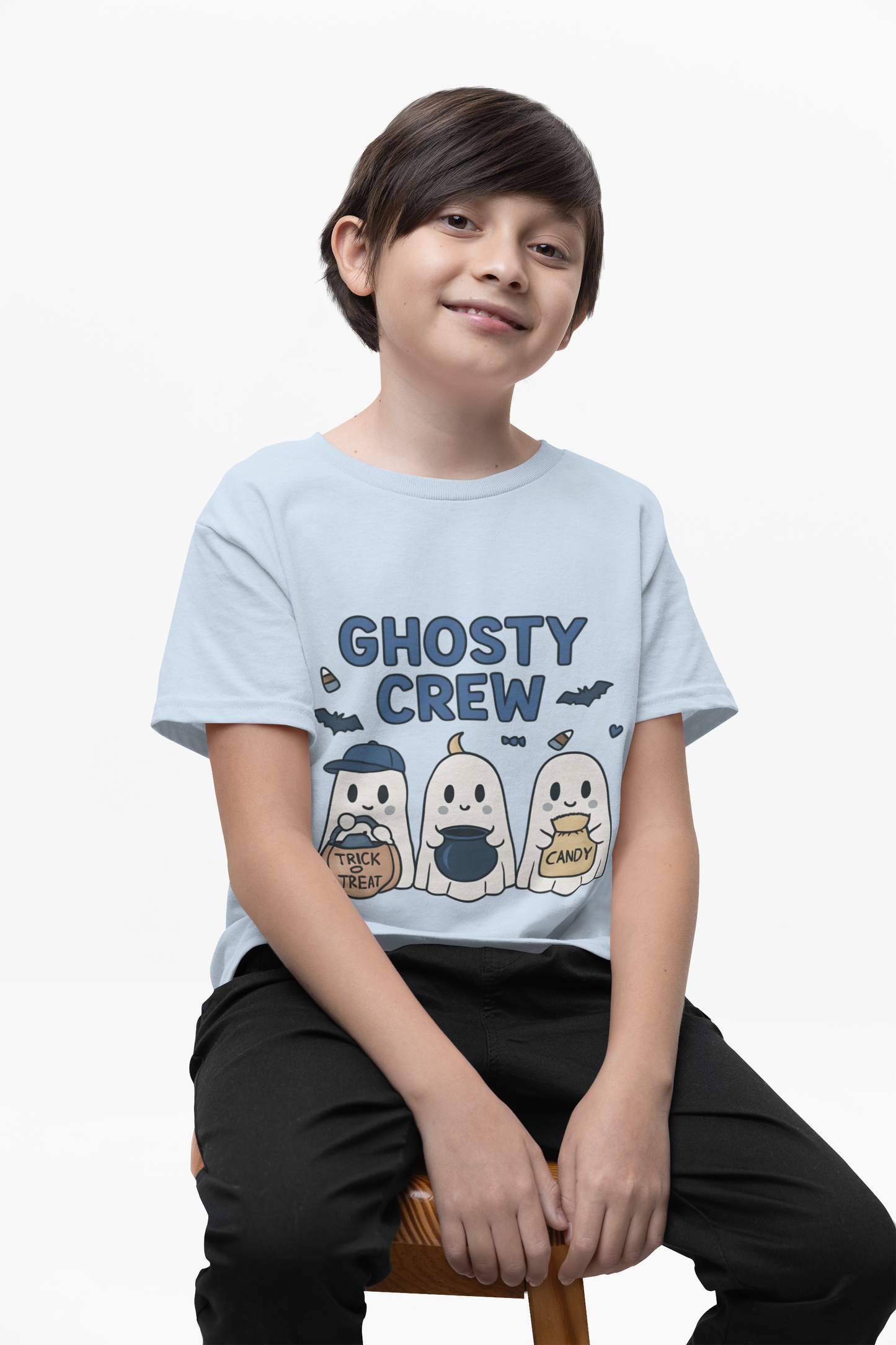 Ghosty Crew TrickorTreat Tee,Be part of the Ghosty crew. Step into the enchanting world of Halloween with the Ghosty Crew Trick or Treat Tee.crew.