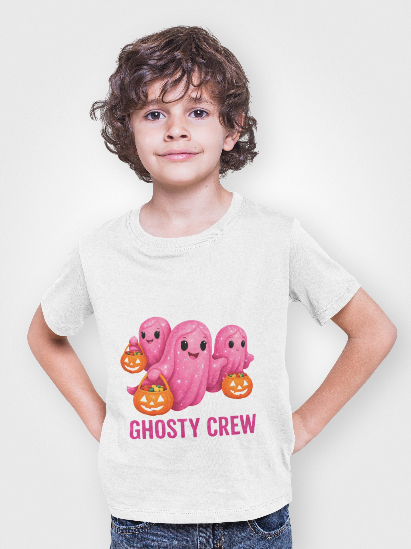 Pink Ghosty Tee Kids Heavy Cotton™ Tee, Be part of the ghosty crew and embrace the Halloween vibe with this playful design