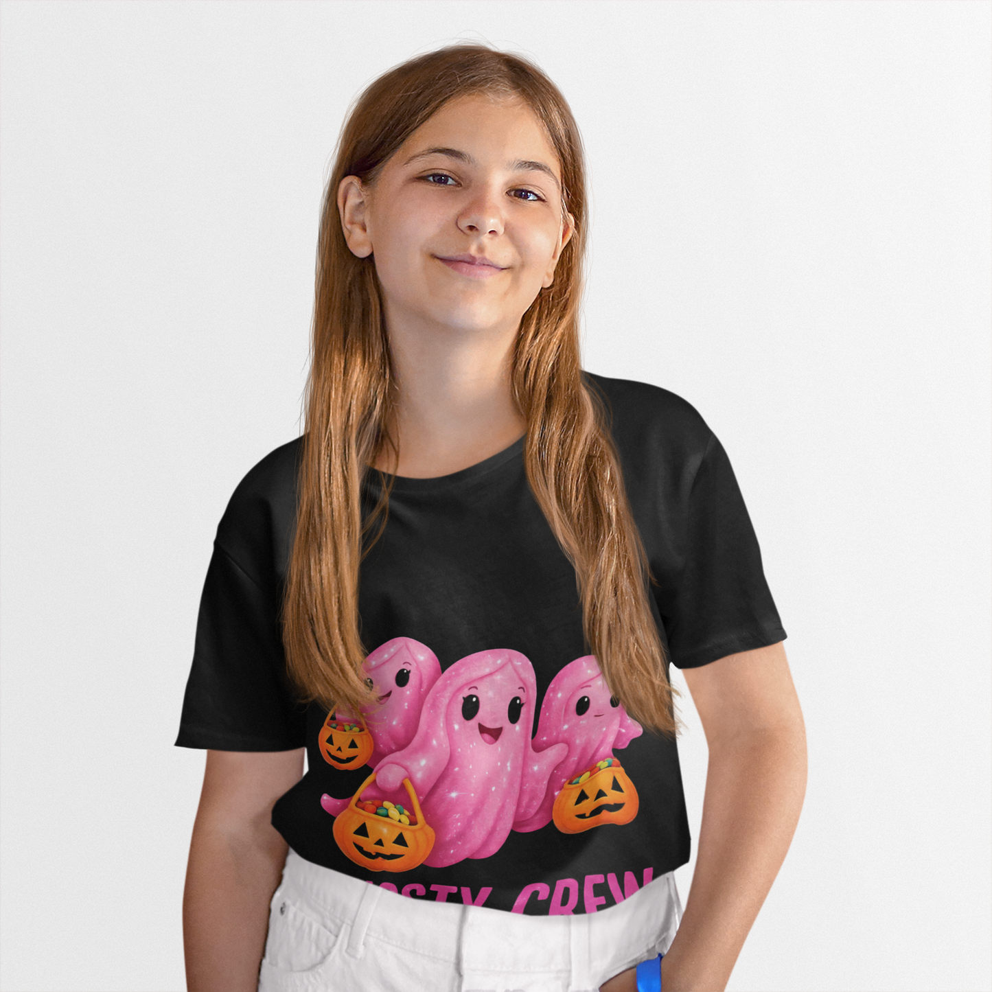 Pink Ghosty Tee Kids Heavy Cotton™ Tee, Be part of the ghosty crew and embrace the Halloween vibe with this playful design