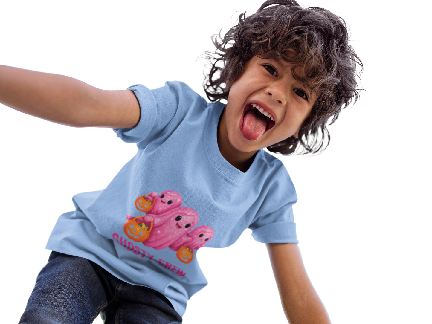 Pink Ghosty Tee Kids Heavy Cotton™ Tee, Be part of the ghosty crew and embrace the Halloween vibe with this playful design