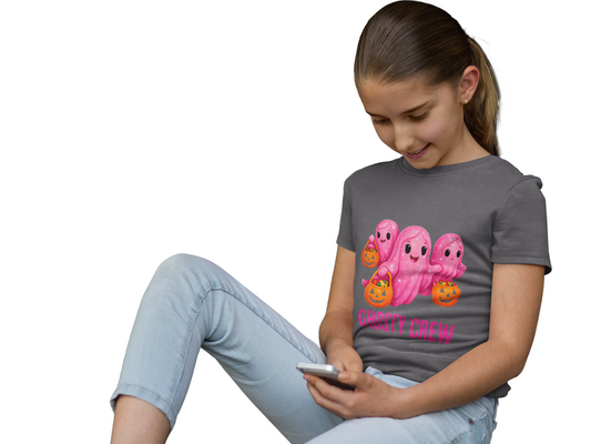 Pink Ghosty Tee Kids Heavy Cotton™ Tee, Be part of the ghosty crew and embrace the Halloween vibe with this playful design