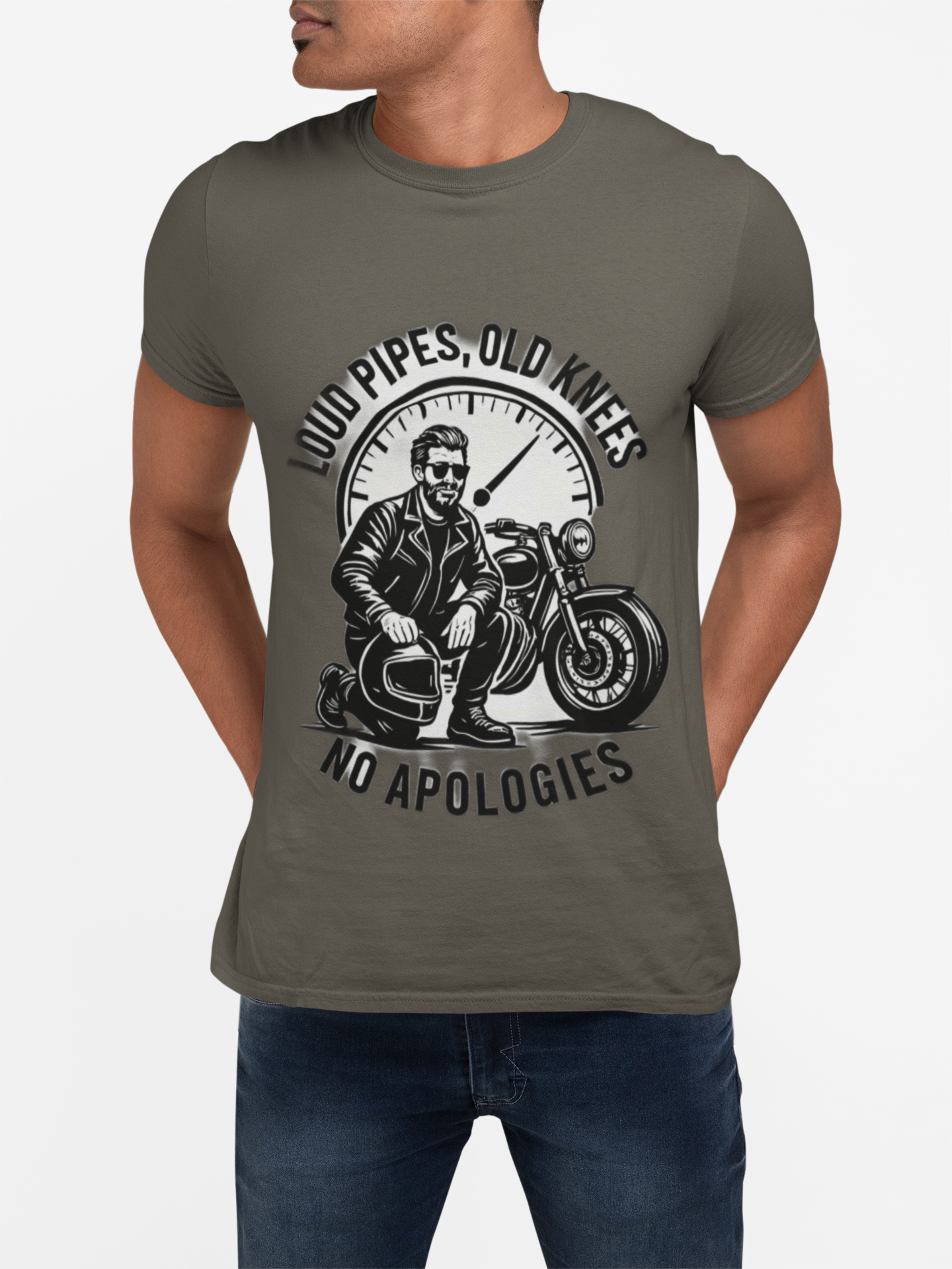 Loud Pipes No Apologies Biker Tee, This funny biker shirt encapsulates the essence of true biker fashion with its bold design and vintage motorbike vibe.