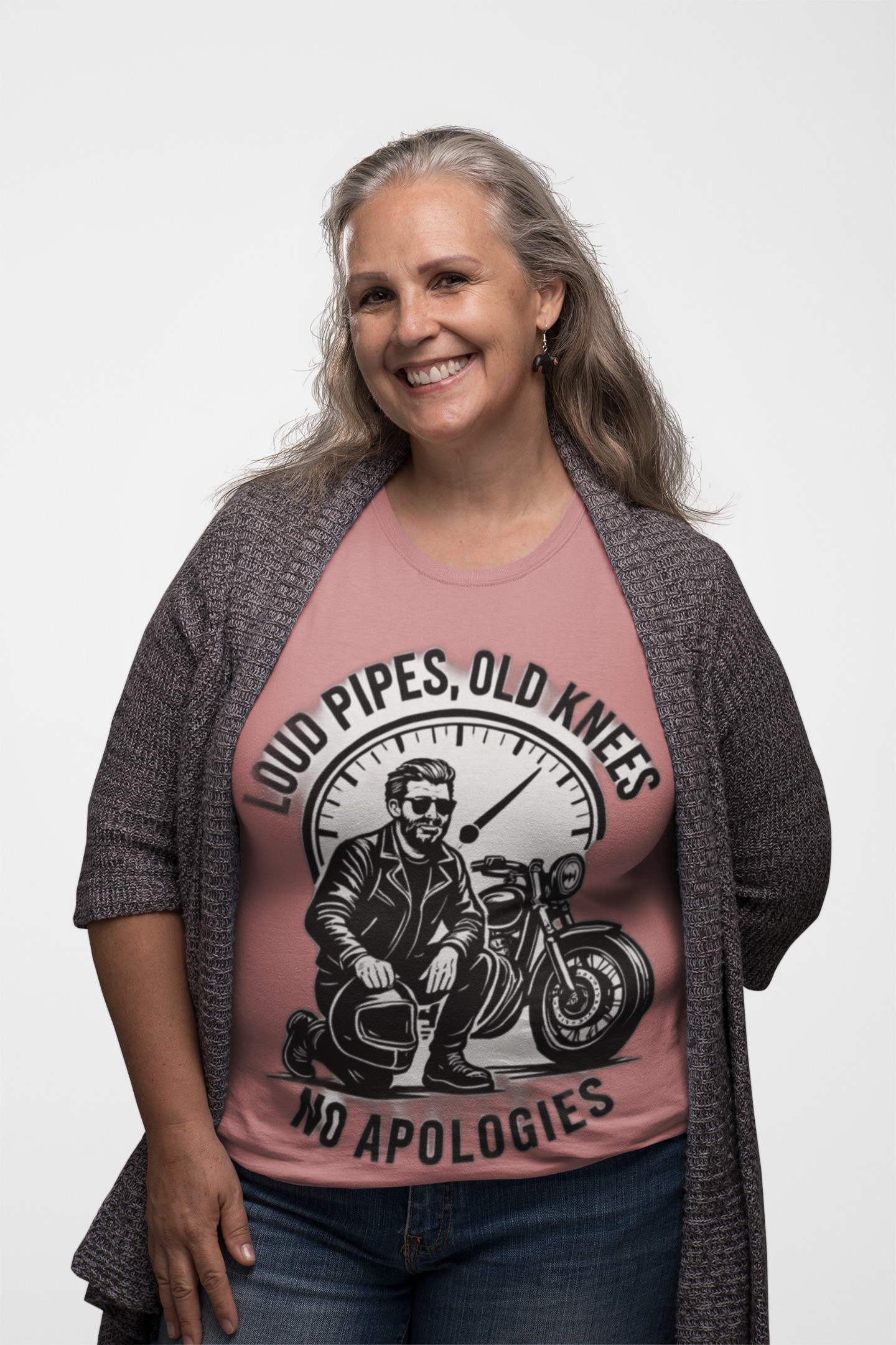 Loud Pipes No Apologies Biker Tee, This funny biker shirt encapsulates the essence of true biker fashion with its bold design and vintage motorbike vibe.