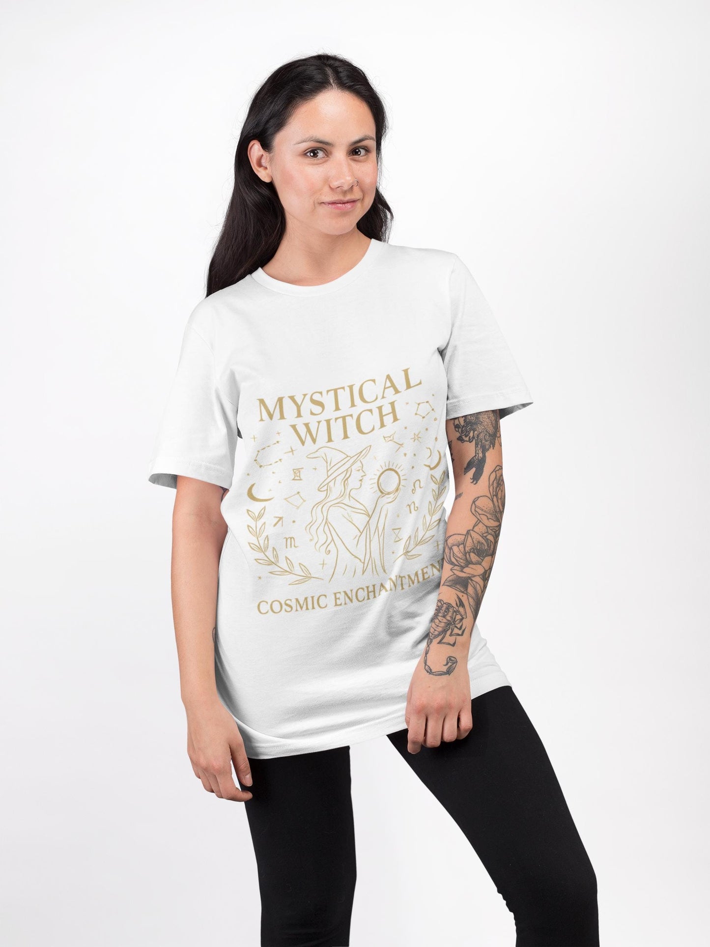 Mystical Witch Cosmic Enchantment T-shirt, perfect for any witchy woman seeking to channel her inner celestial witch.