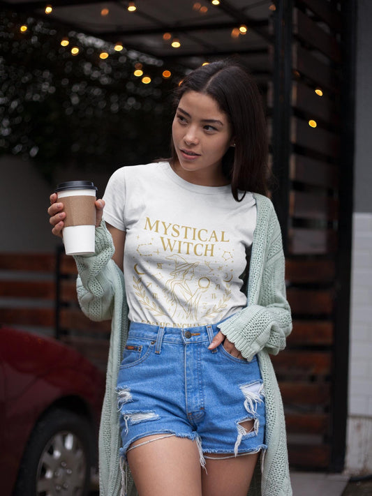 Mystical Witch Cosmic Enchantment T-shirt, perfect for any witchy woman seeking to channel her inner celestial witch.