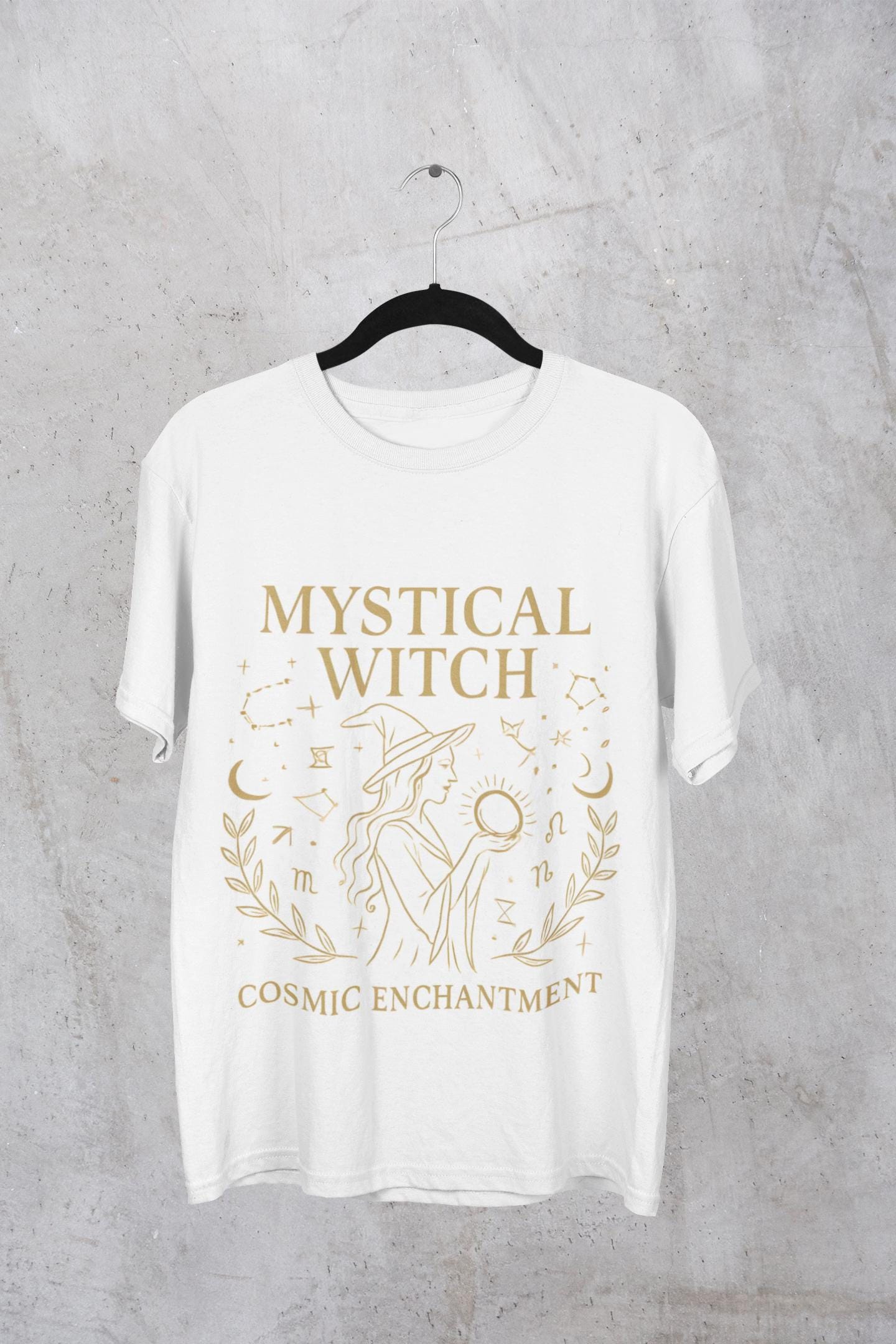Mystical Witch Cosmic Enchantment T-shirt, perfect for any witchy woman seeking to channel her inner celestial witch.