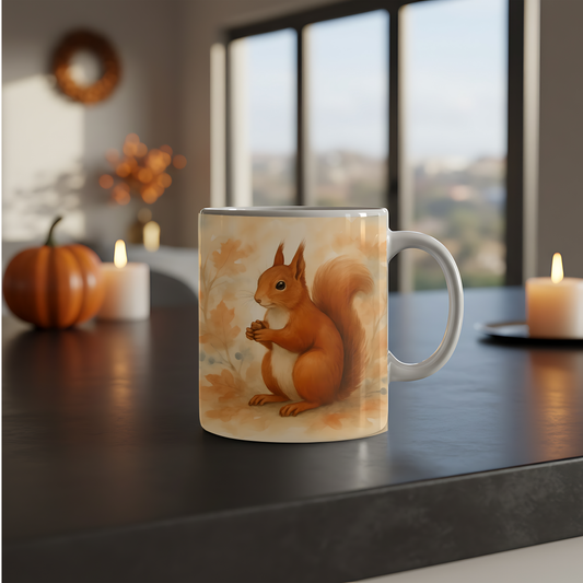 Red Squirrel Woodland Creatures Mug, Woodland Animal Mug, Cute Animal Mug, This adorable squirrel mug captures the essence of autumn, making every sip feel like a walk through a woodland wonderland.