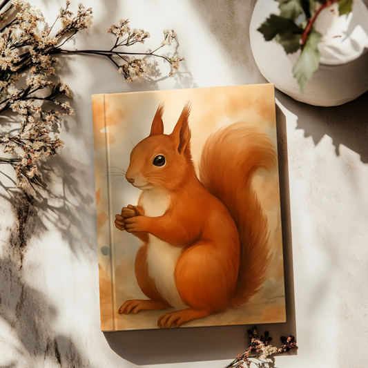 Red Squirrel Notebook, Adorned with mesmerizing squirrel art, this cute spiral notebook is perfect for squirrel lovers and dreamers alike.