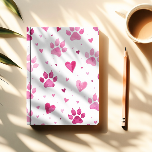 Pink Paw Prints Hard Backed Journal for Pet Lovers, embrace the love for your pets and let your creativity shine.