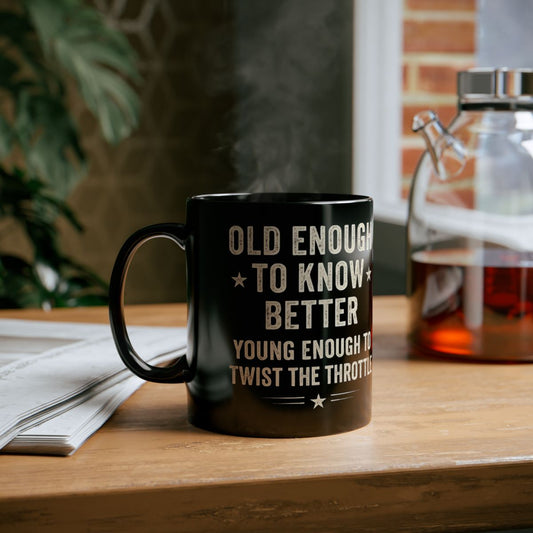 Old Enough To Know Better Mug, Bike Rider Gift, This motorbike mug captures the exhilarating spirit of motorcycle women and men alike, offering a daily sip of adventure with each brew of motorcycle coffee.