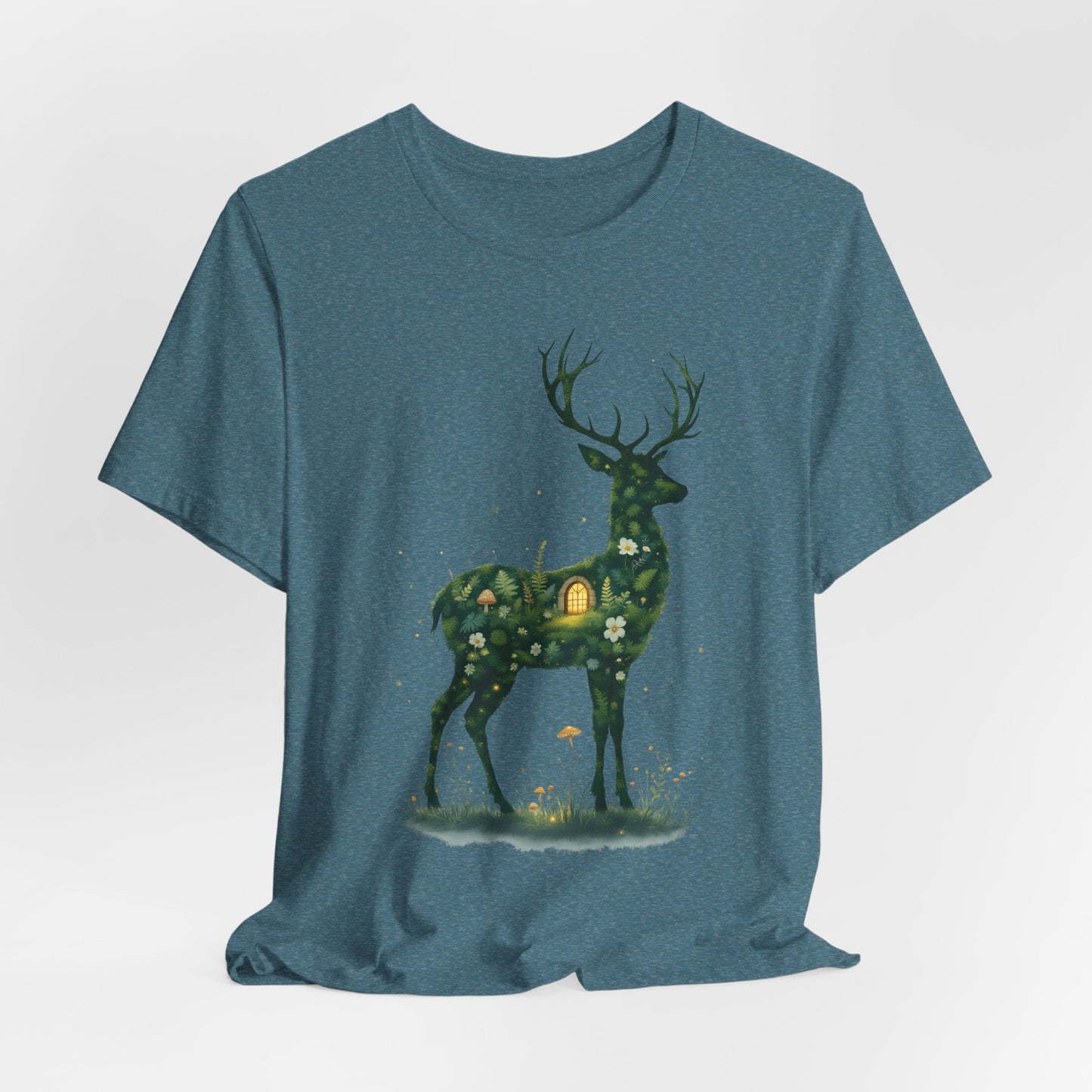 Moss Deer Silhouette Shirt, Forestcore Tee, Botanical Nature Animal Print, Woodland Gift