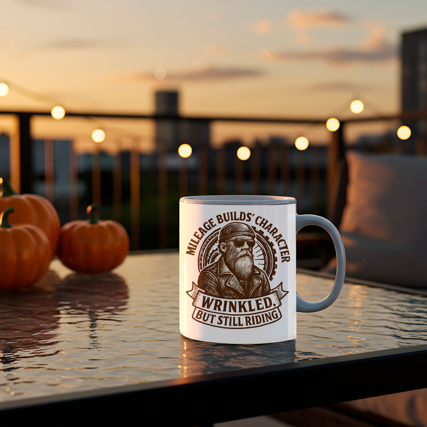 Mileage Builds Character Mug, Whether you're gifting it to a fellow rider or indulging in a biker coffee mug for yourself, it's more than just a drink; it's a tribute to the timeless adventure that says, "you're never too old."