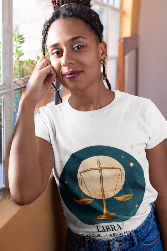 Libra Astrology T-shirt, Whether you're searching for a Libra birthday gift or simply want to celebrate your own Libra zodiac charm, this zodiac t-shirt embraces the balance and beauty of your star sign.