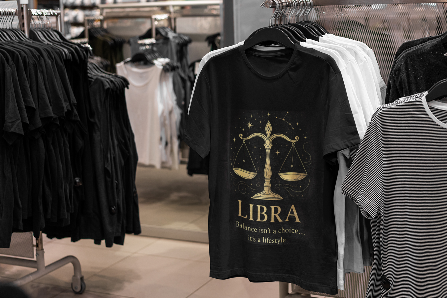 Libra Astrology T-Shirt, Whether you're seeking an astrology gift or a Libra birthday gift, this star sign shirt captures the essence of the Libra zodiac with grace.