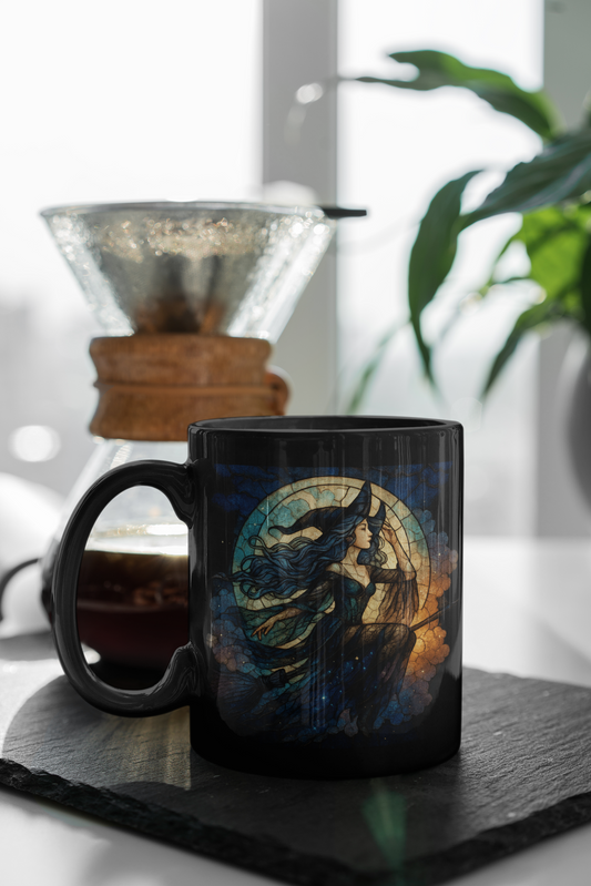 Moon Witch Stained Glass Effect Mug, Embrace your inner sorceress with this witchcraft mug, a true treasure for lovers of witchy stuff and celestial wonders alike.