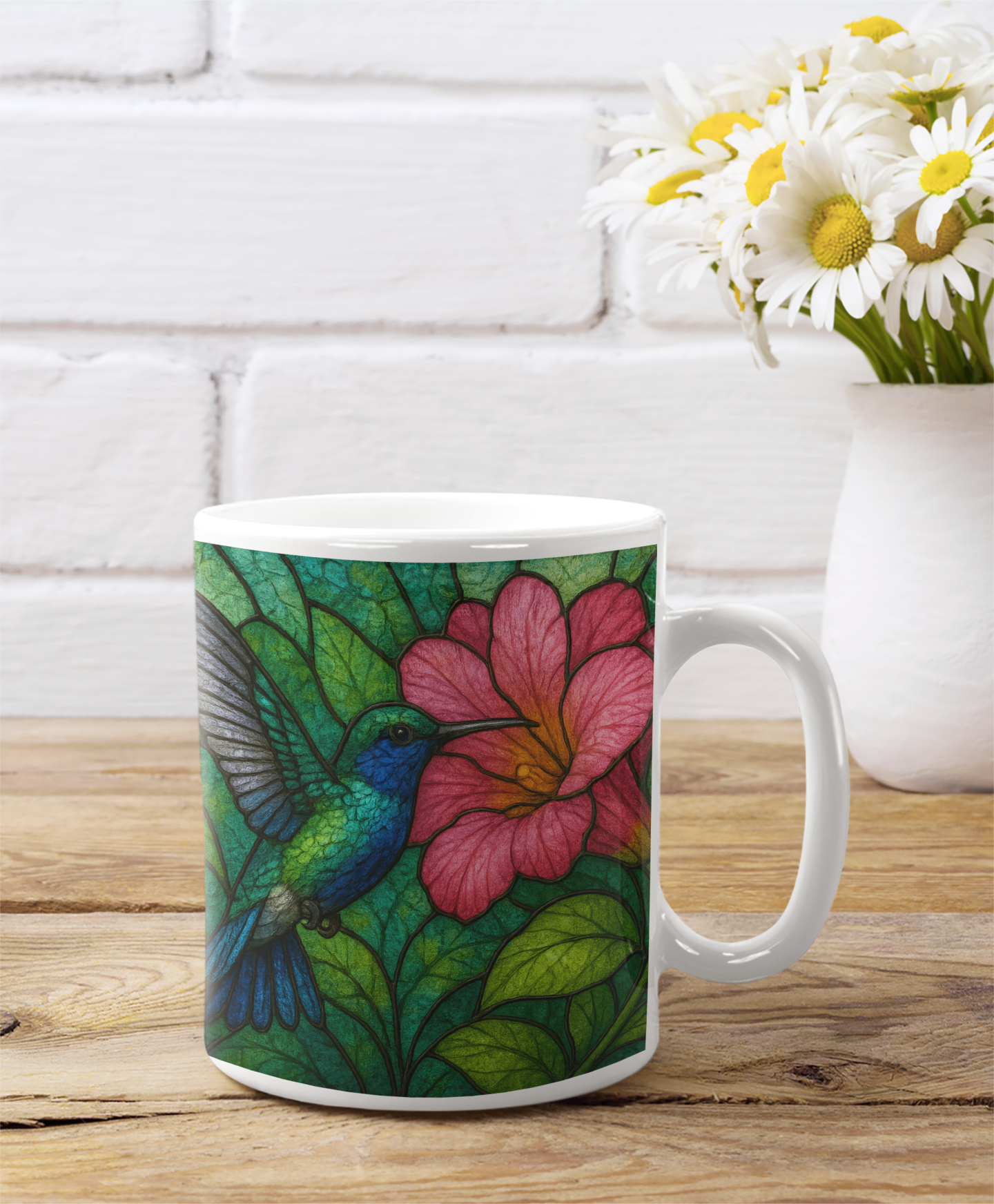 Hummingbird Stained Glass Effect Mug, Perfect as a hummingbird gift for loved ones or a special treat for yourself.