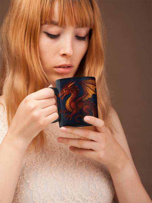 Stained Glass Effect Dragon Coffee Mug, Whether for your morning coffee or evening tea, this dragon cup is the perfect dragon gift for any dragon lover. Experience the enchantment of every brew with this unique dragon coffee mug.