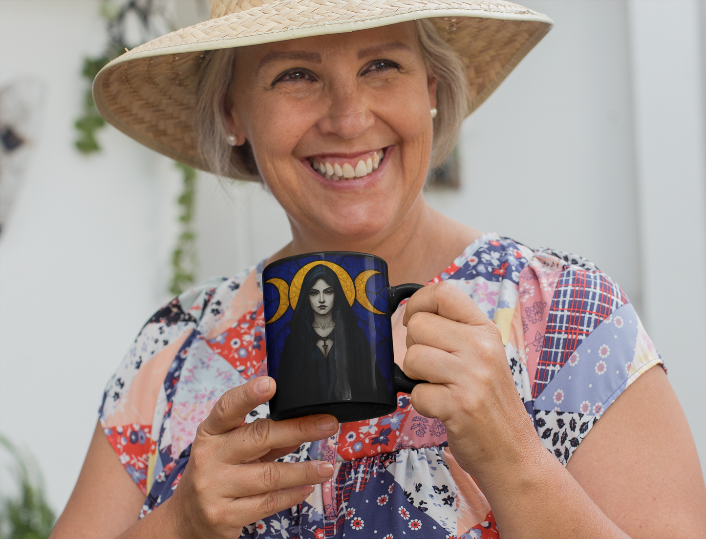 Triple Moon Goddess Stained Glass Effect Mug, Perfect as a spiritual gift idea, it brings together the power of the triple moon, embodying the essence of the moon goddess.