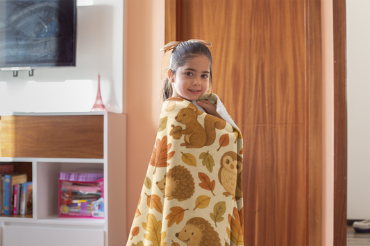 Woodland Friends Autumnal Blanket, Featuring delightful woodland creatures, this sofa blanket is the perfect accent to your autumnal decor.