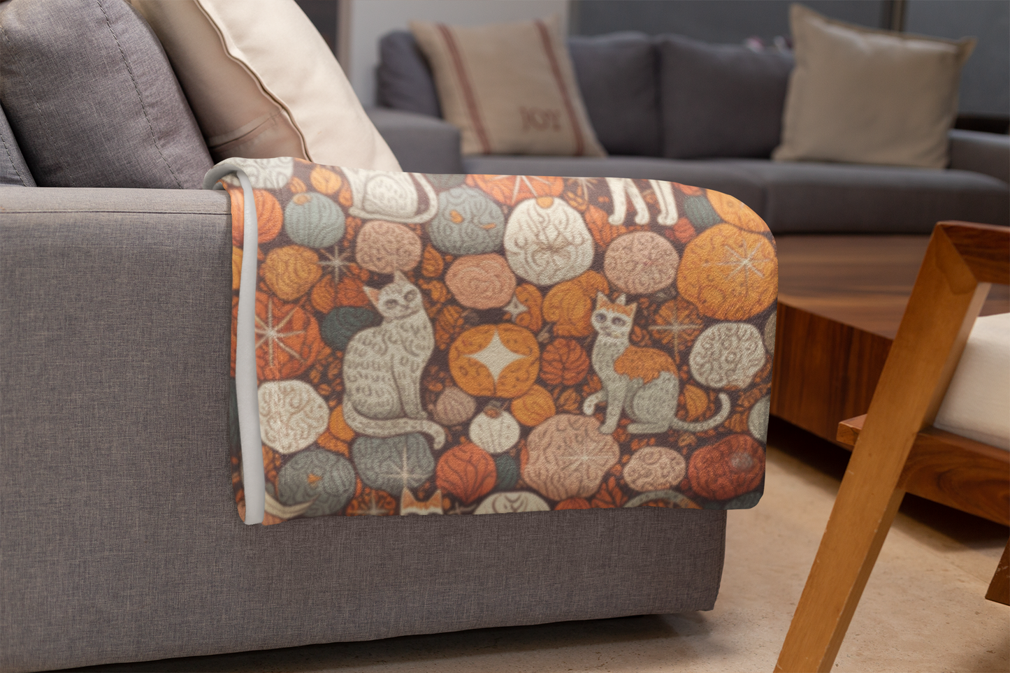 Autumn Cat Pumpkin Blanket, a snuggle blanket for your home,a masterpiece of autumnal decor.