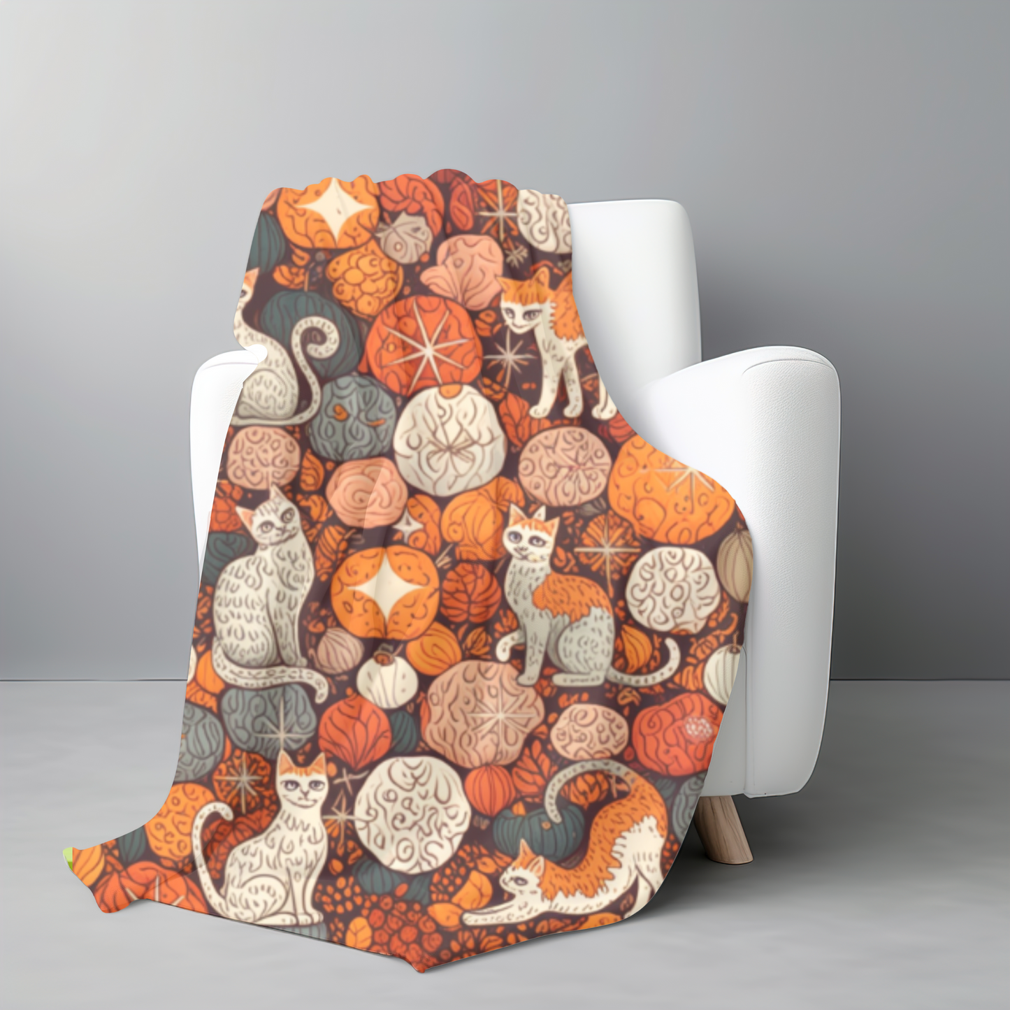 Autumn Cat Pumpkin Blanket, a snuggle blanket for your home,a masterpiece of autumnal decor.