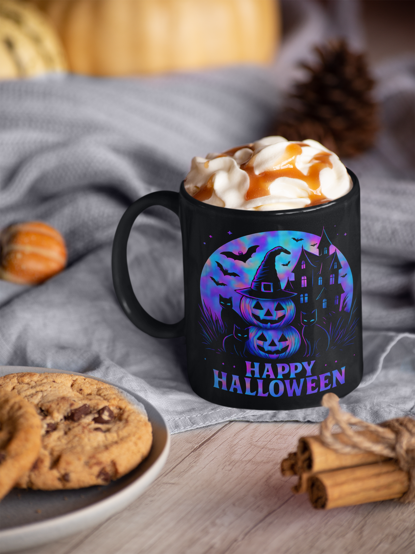 Spooky Holographic Mug, let its spooky cups' design bring a jackolantern glow to your morning brew.