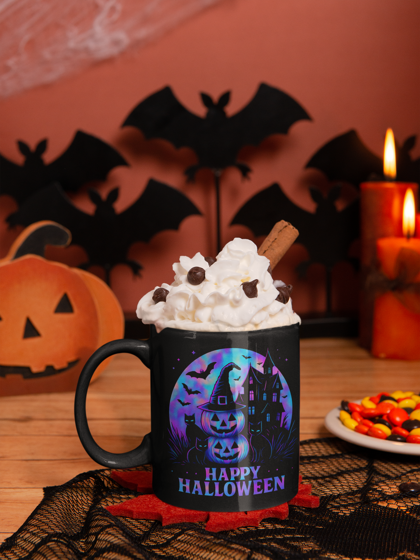 Spooky Holographic Mug, let its spooky cups' design bring a jackolantern glow to your morning brew.
