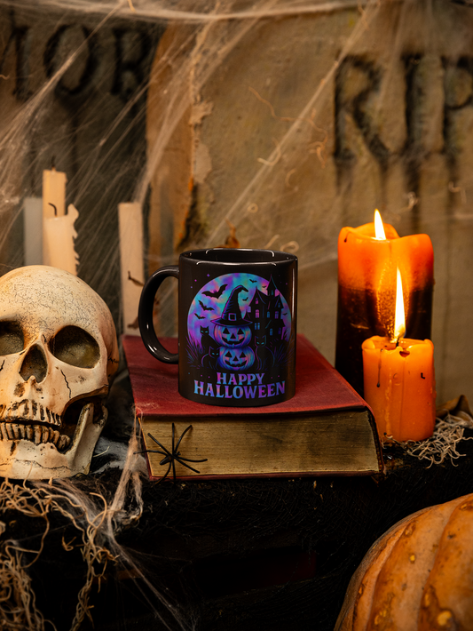 Spooky Holographic Mug, let its spooky cups' design bring a jackolantern glow to your morning brew.