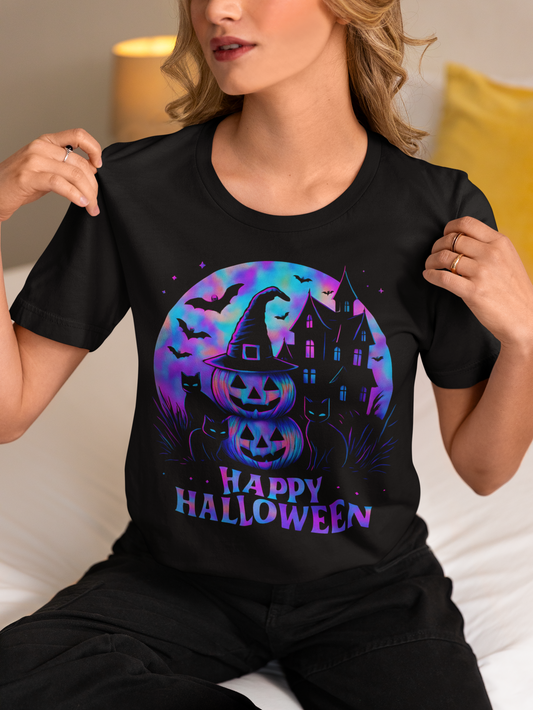 Happy Halloween Holographic T-Shirt,this holographic pumpkin wonder ensures you stand out in style